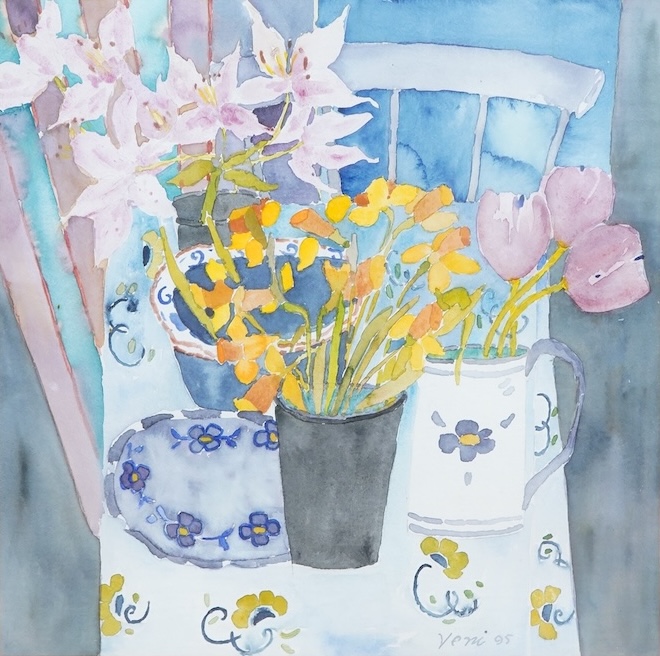 Veni Gligorova Smith (contemporary), Still life of flowers, signed and dated ‘95, watercolour, 55 x 55cm